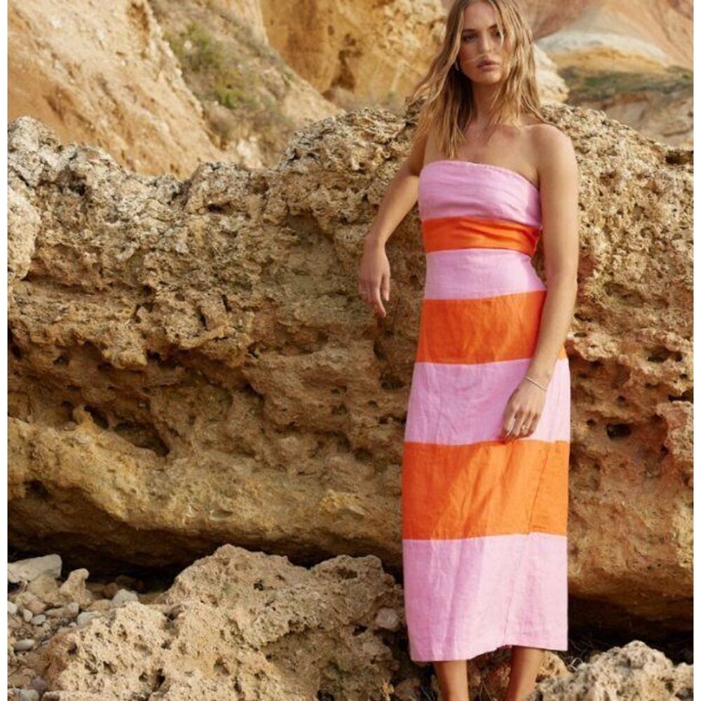 Colorful Strapless Midi Dress Ashton Studio - Pink Orange